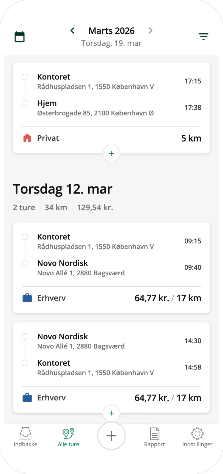 Driversnote app recording a trip