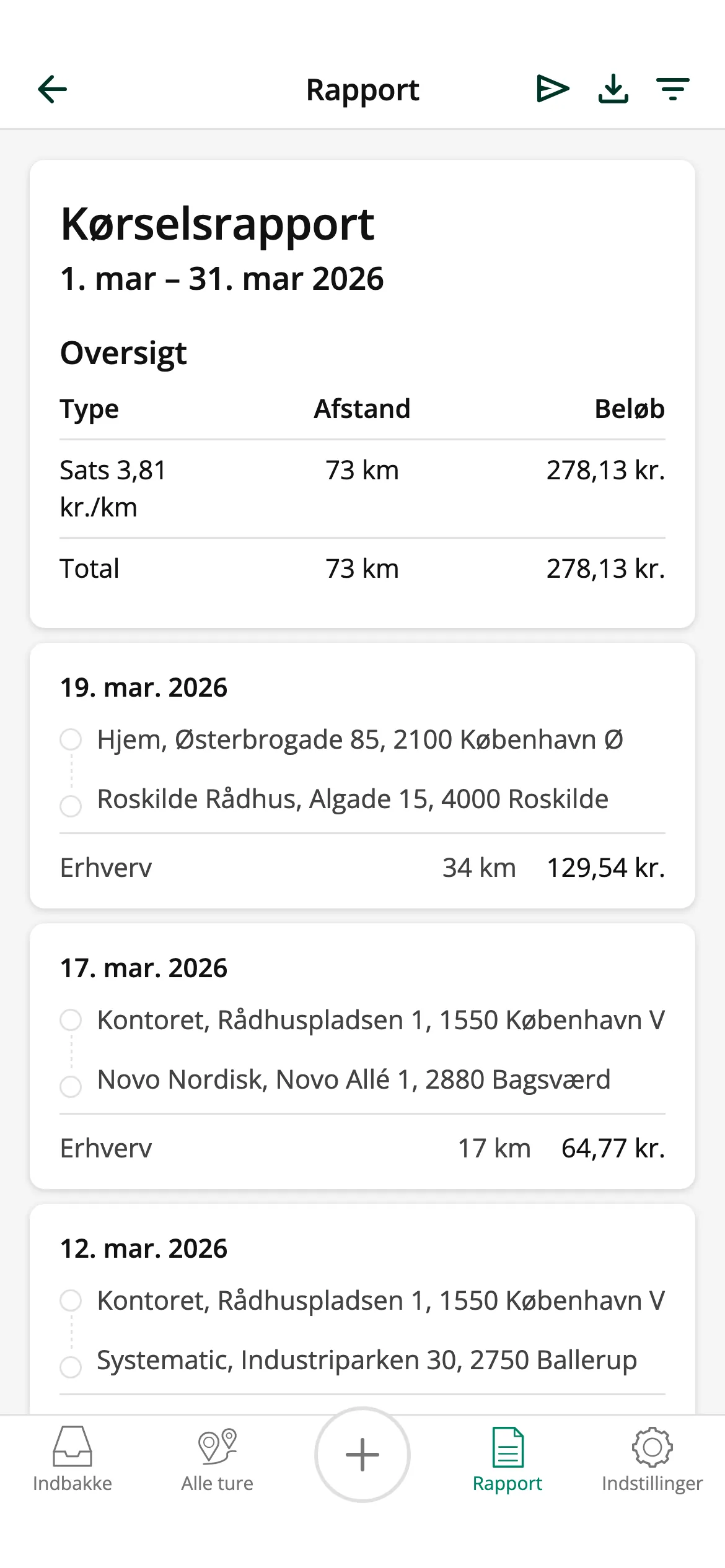 Øjeblikkelige kørselsrapporter
